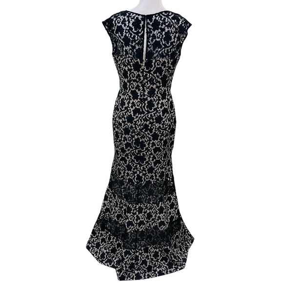 KAY UNGER $640 BLACK ILLUSION NECKLINE LACE EVENING GOWN LONG DRESS SIZE 10 - Picture 8 of 14